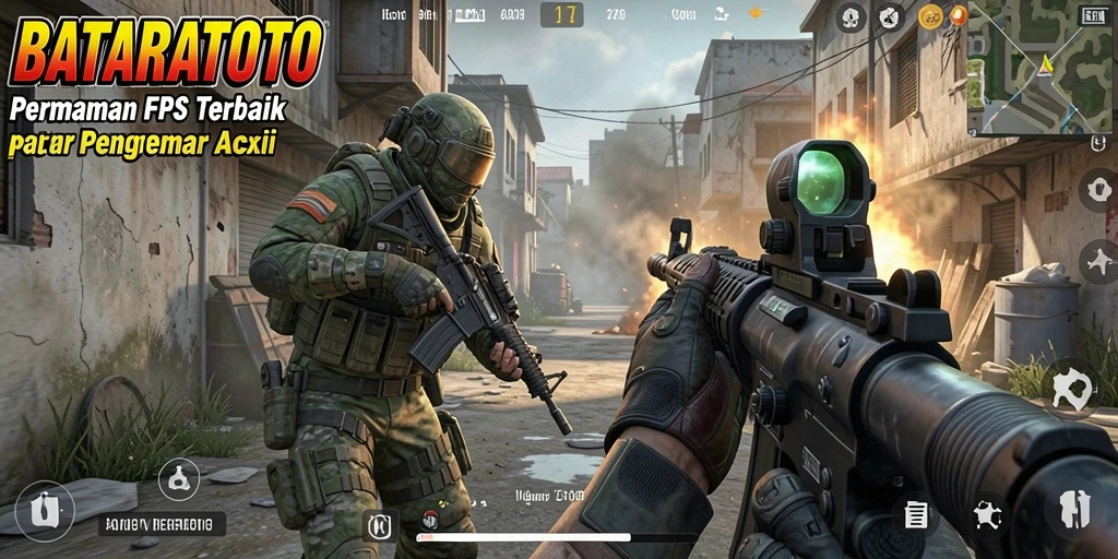 Screenshot gameplay BATARATOTO yang menunjukkan aksi tembak-menembak intens.