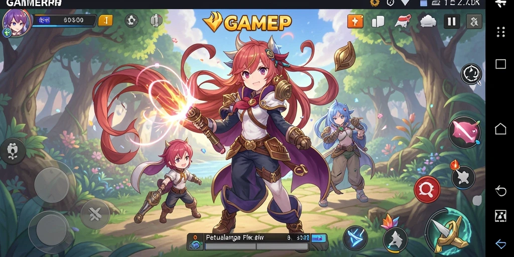 Tampilan gameplay dinamis dan karakter anime yang menawan.