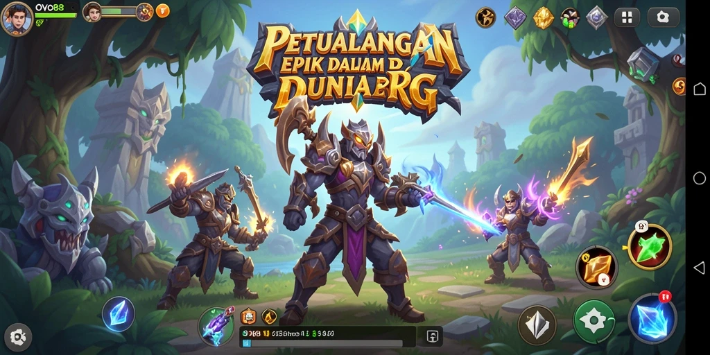 Screenshot utama OVO88 menampilkan aksi pertempuran RPG yang mendebarkan.