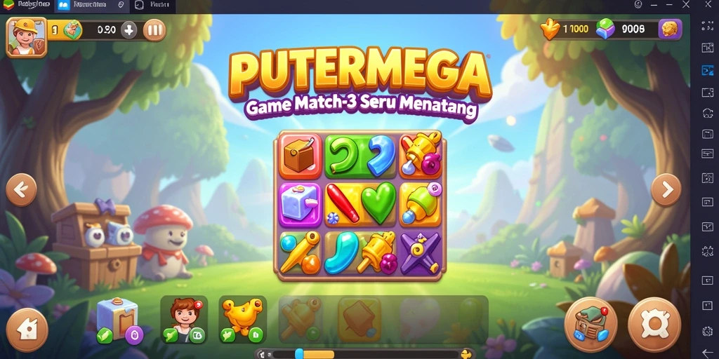 Tampilan gameplay PUTERMEGA yang seru dengan permata berwarna-warni.