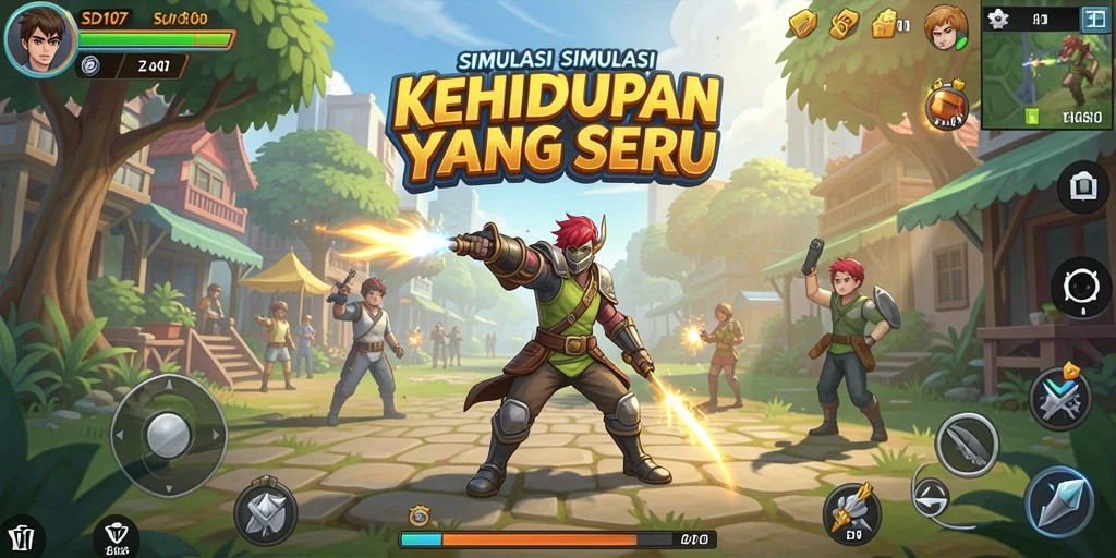 Screenshot gameplay SD107 menampilkan kehidupan yang dinamis dan interaksi karakter.